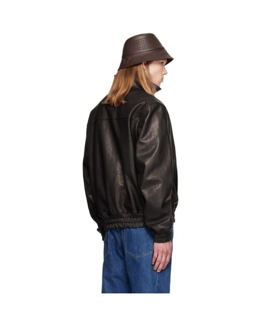 Valentino Black High Neck Leather Jacket for men