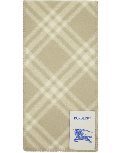 Burberry Natural Off-white & Taupe Check Wool Scarf