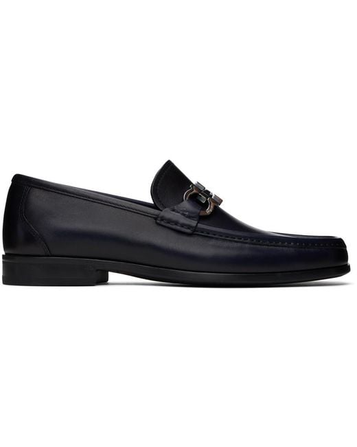 Ferragamo Black Navy Hardware Loafers for men
