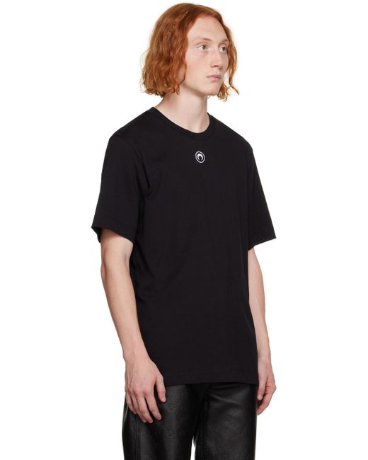 メンズ MARINE SERRE ロゴ刺繍 Tシャツ Black