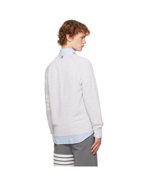 Thom Browne White Linen Cotton 4-Bar Relaxed Fit Cardigan for men