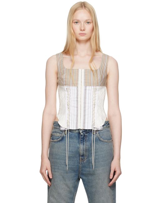 MARINE SERRE Blue Regenerated Striped Poplin Bustier Top