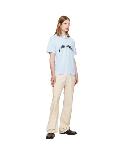 Palm Angels Blue Curved Logo Polo for men