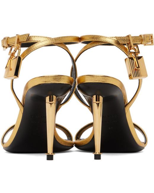 Tom Ford Gold Padlock Pointy Naked Heeled Sandals in Black Lyst