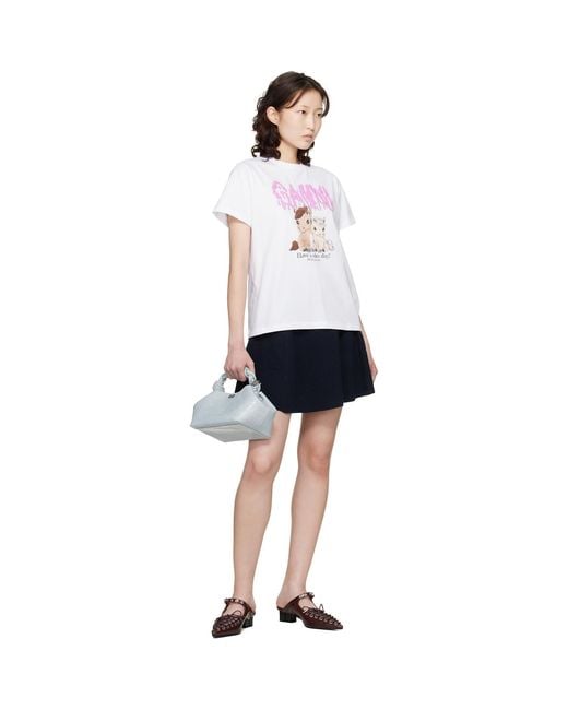 Ganni White Graphic Cotton T-Shirt