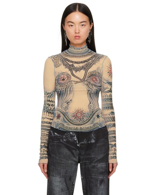 Jean Paul Gaultier Black Beige Soleil Turtleneck