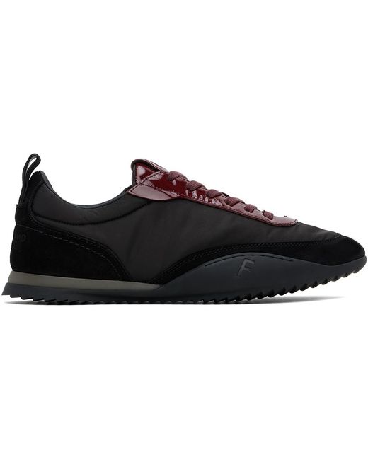 Ferragamo Black Burgundy Patent Leather Trim Sneakers for men