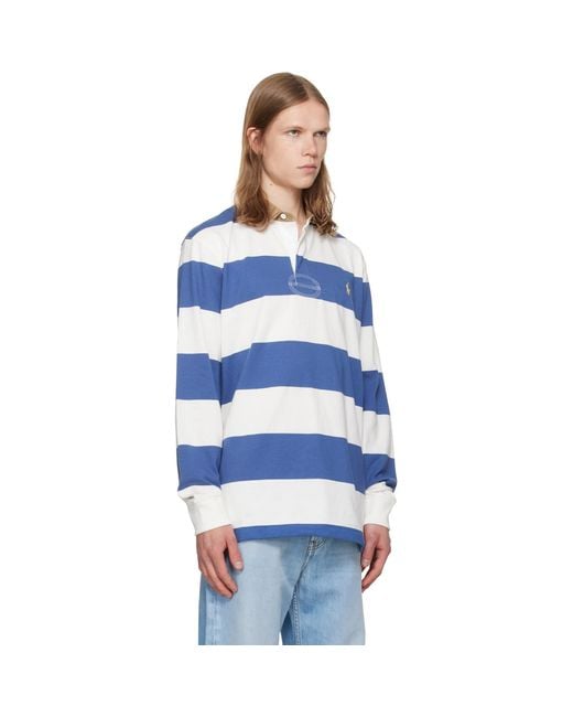 Polo Ralph Lauren Blue Classic Fit Khaki-Collar Rugby Shirt for men
