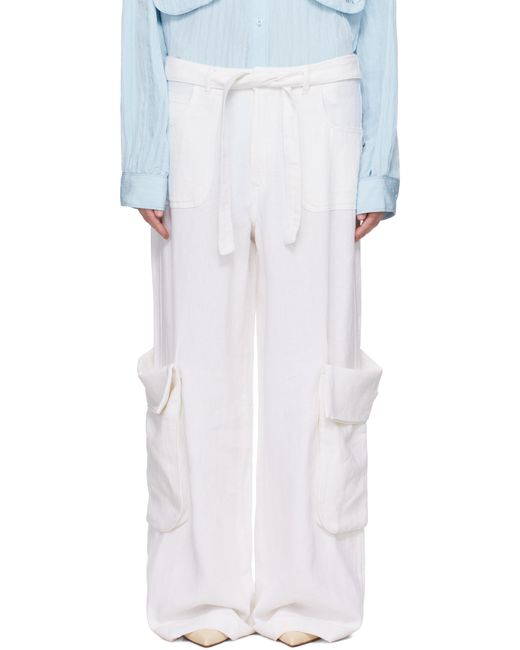 OPEN YY Linen Cargo Pants in White | Lyst UK