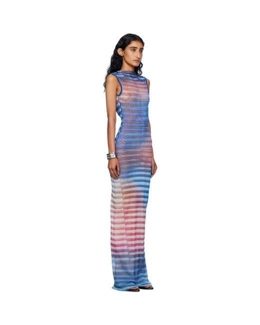Jean Paul Gaultier Black High Neck Open Back Printed Air Maxi Dress
