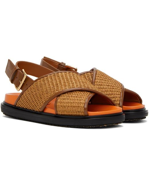 Marni Black Brown & Orange Fussbett Criss-cross Sandals