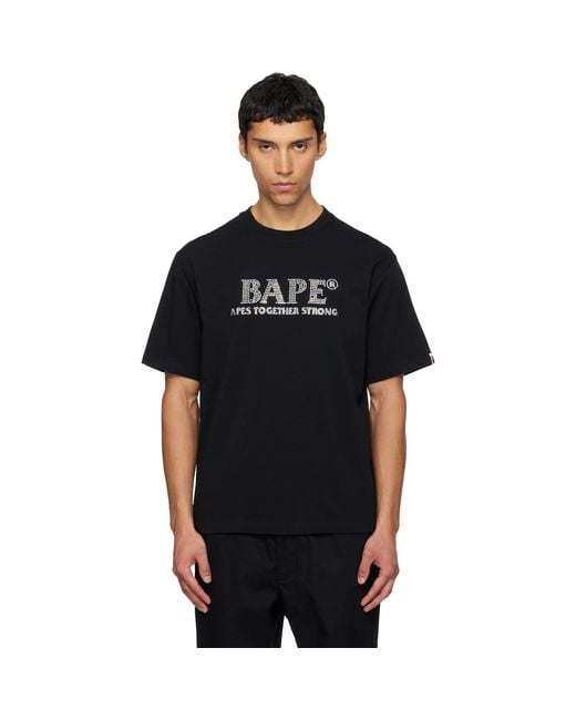 A Bathing Ape Black Rhinstone Logo Relaxed Fit T-Shirt for men