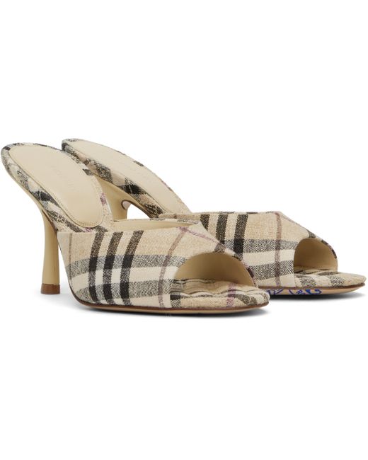 Burberry ベージュ Mews チェック リネンブレンド ハイヒール ミュール Black