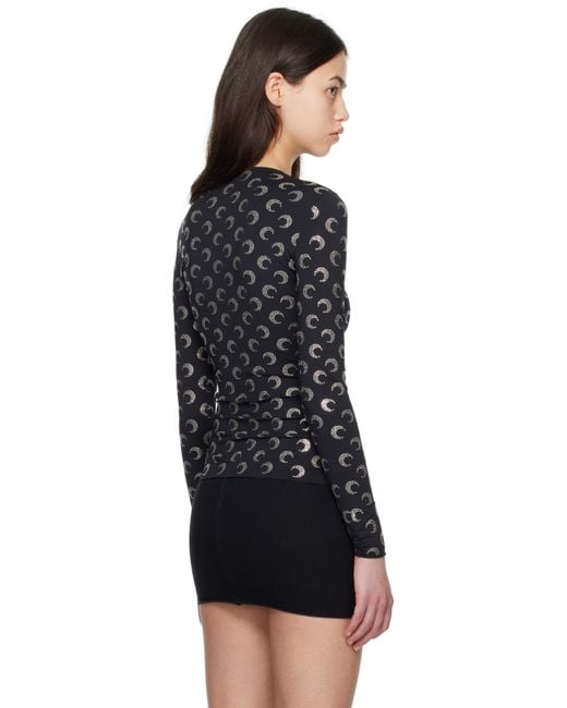 MARINE SERRE Black Recycled Moon Strass Jersey Second Skin Crewneck T-Shirt