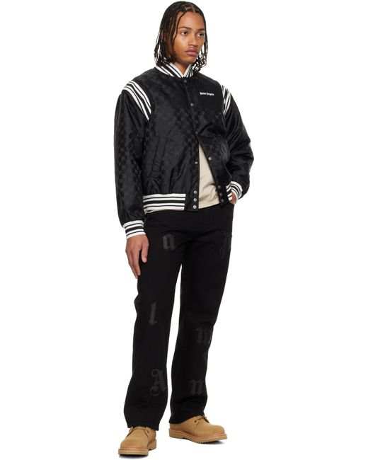Palm Angels Black Monogram Jacquard Bomber Jacket for men