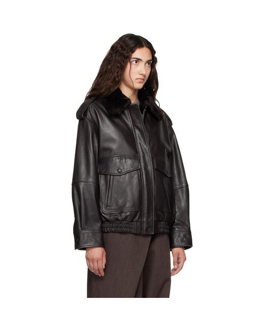 Loulou de Saison Black Russo Leather Bomber Jacket