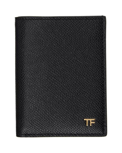 Tom Ford Black Small Grain Leather Folding Card Holder for men