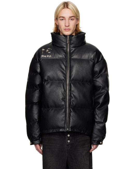 【正規品】thug club ダウンジャケット ブラック Sサイズ レザー L】THUGCLUB サグクラブ レザーダウンジャケットの通販 by mari