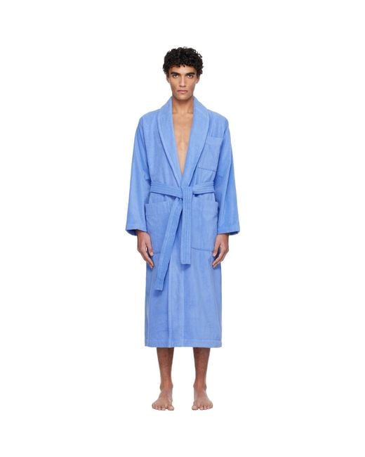 Tekla Blue Terry Classic Bathrobe for men