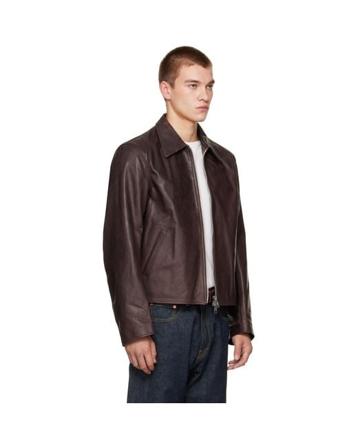 Our Legacy Brown Leather Mini Jacket for men