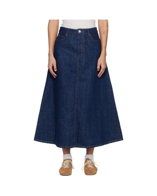 AMI Blue Cotton Denim Maxi Skirt