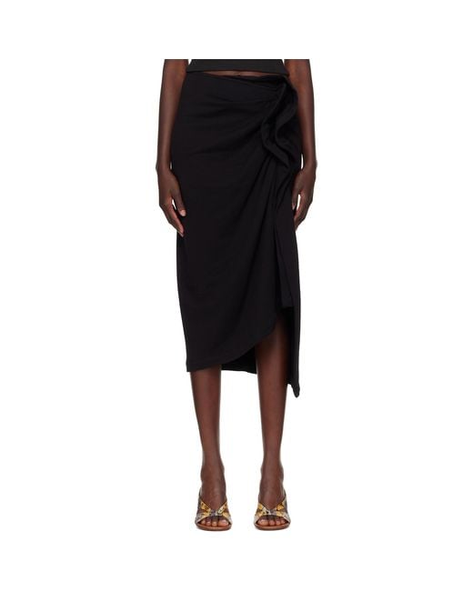 Dries Van Noten Black Gathered Midi Skirt