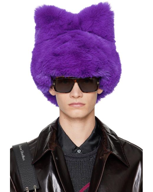 Acne Purple Fluffy Bow Hat for men