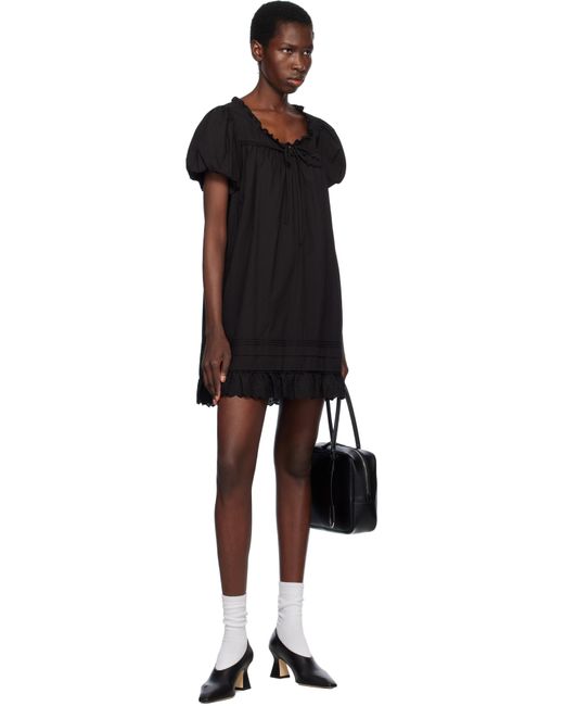 DUNST ブラック パフ シャーリング ミニワンピース Black