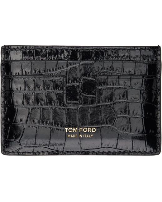 Tom Ford Black Printed Croc Card Holder for men