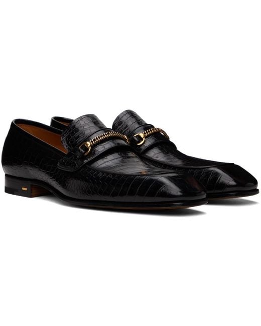 Tom Ford Black Printed Croc Bailey Chain Loafers for men