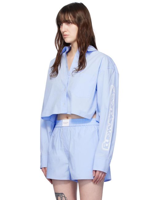 T By Alexander Wang White Blue Cropped Shirt