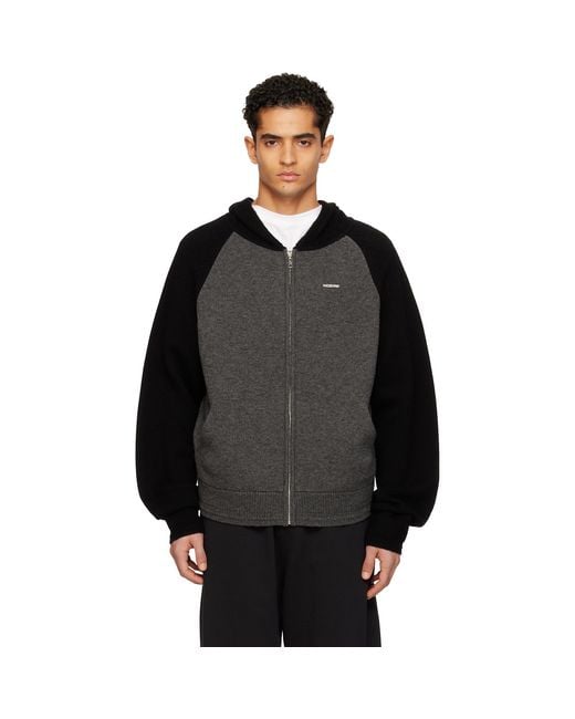 we11done Black Raglan Knit Zip-Up Hoodie for men