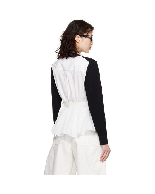 Sacai Black Poplin Cotton Knit Cardigan
