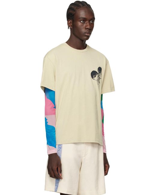 J.W. Anderson Multicolor Beige Embroidered T-shirt for men