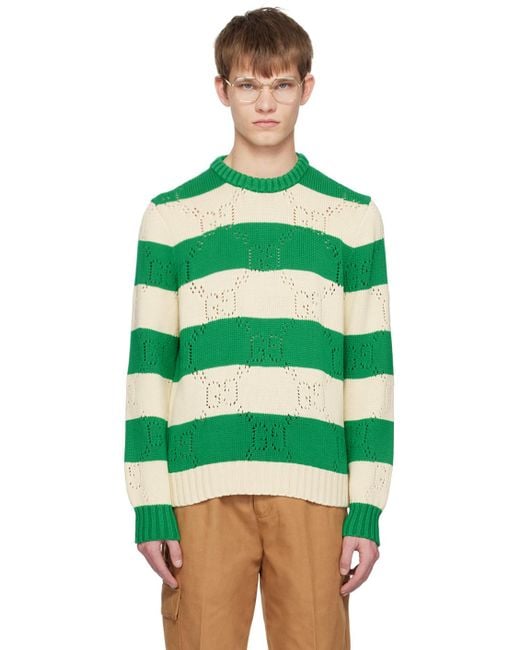 Gucci Green & Off-white gg Stripe Sweater for men