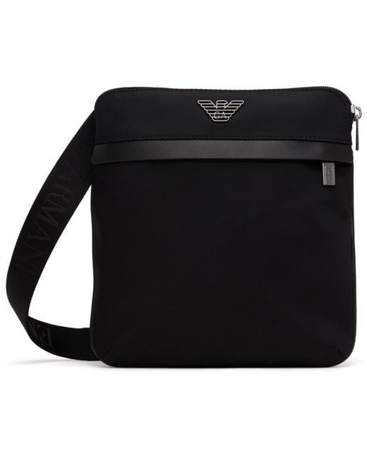 Emporio Armani Black Small Flat Messenger Bag for men