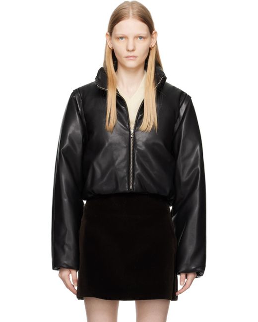 Low Classic Black Cropped Faux-leather Down Jacket
