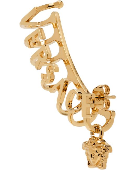 Bijou d'oreille unique doré à logo et à méduse Versace en coloris Metallic