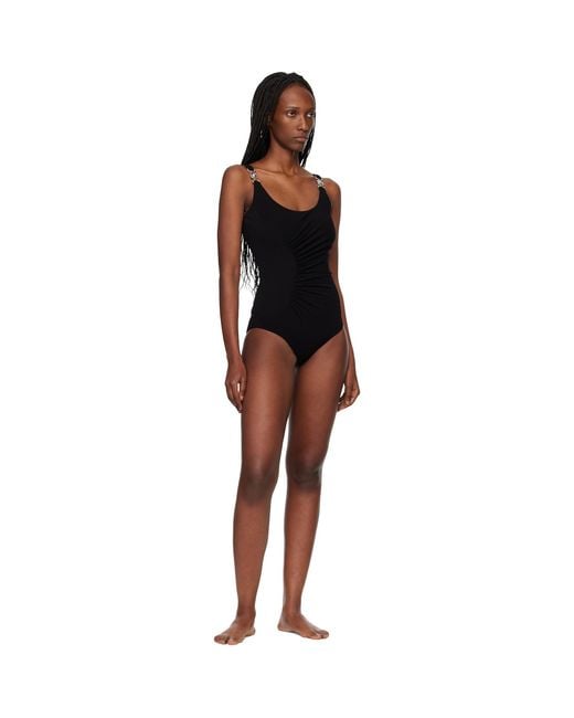 Versace Black Stretch Crêpe Jersey Draped Bodysuit