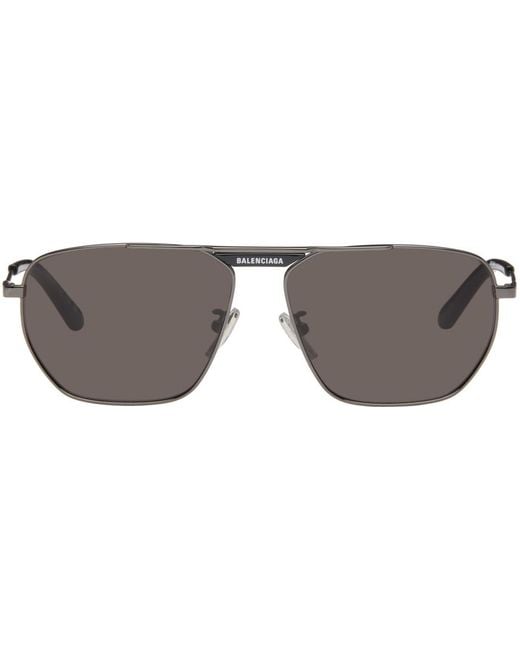 Balenciaga Black Gray Tag 2.0 Navigator Sunglasses for men