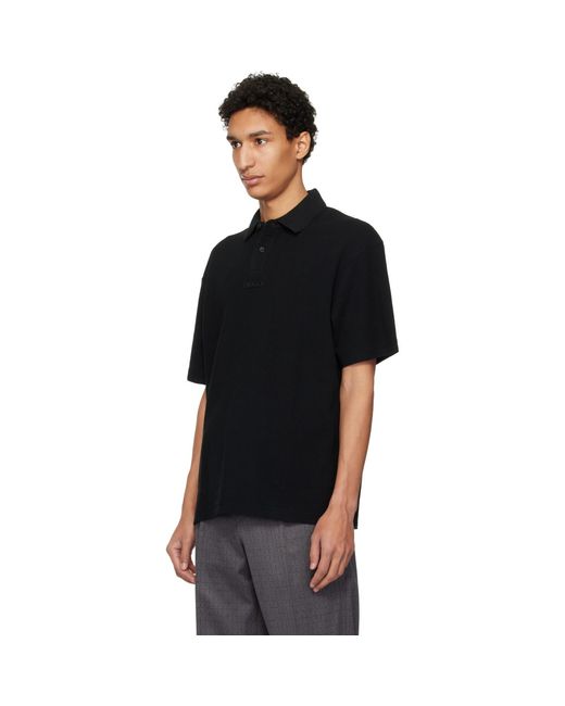HUGO Black Waffle-Structured Polo for men
