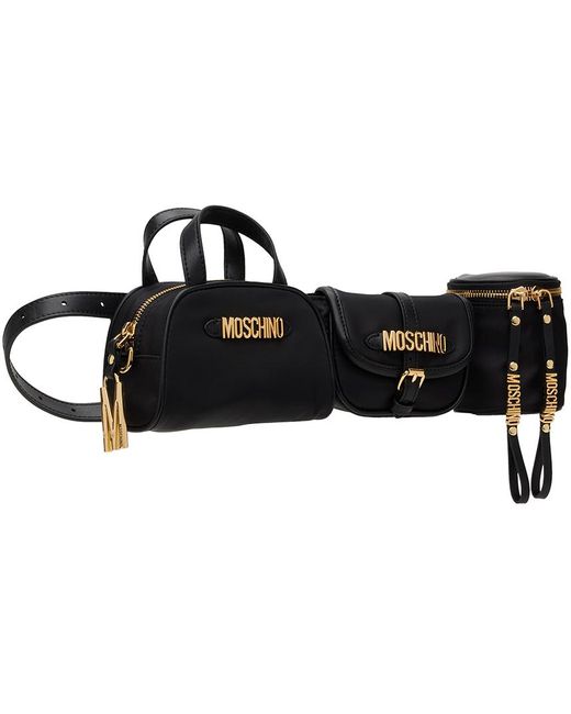 Moschino Black Multipockets Belt Bag