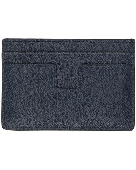 Tom Ford Black Navy Small Grain Leather Classic Card Holder for men