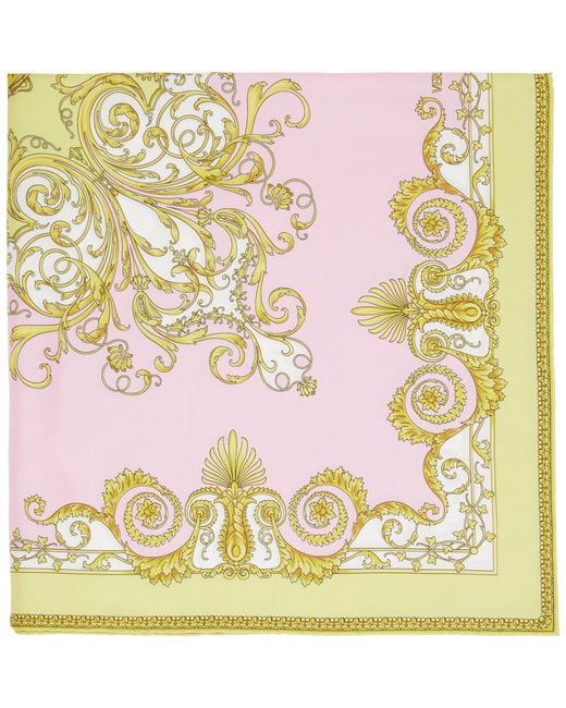 Versace Pink Printed Silk Twill Scarf