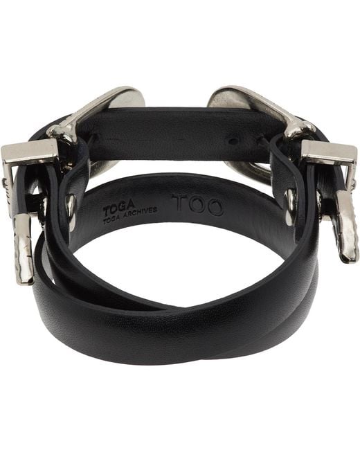 Toga Black Double Buckle Leather Bangle Bracelet