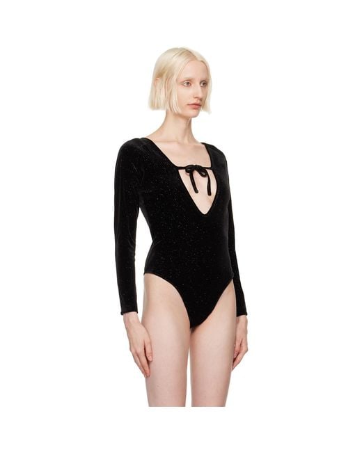Pushbutton Black Front Self Tie Bodysuit