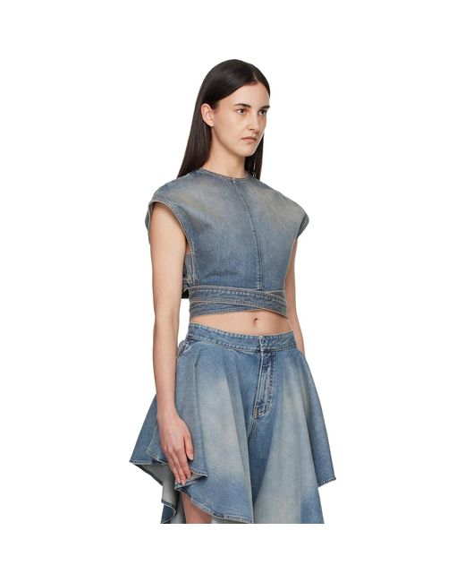 Alaïa Blue Belted Denim Blouse