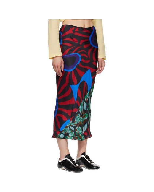 Dries Van Noten Blue Printed Midi Skirt