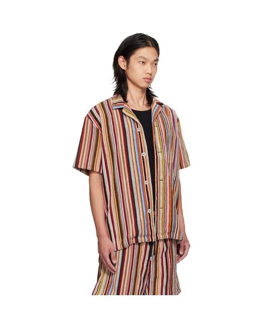 Paul Smith Brown 'Signature Stripe' Towelling Lounge Shirt for men