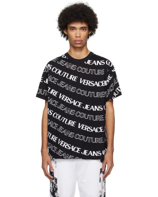 メンズ Versace ジャカードロゴ Tシャツ Black